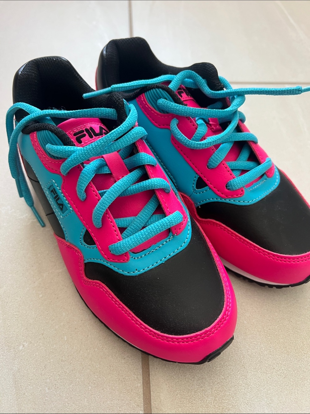 Fila Kids Bright Pink and Teal Sneakers